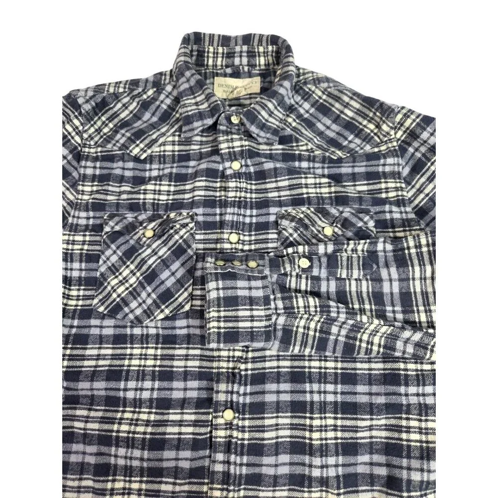 VTG Denim Supply Ralph Lauren Pearl Snap Flannel  Shirt Mens Medium Plaid Cotton - Picture 2 of 7